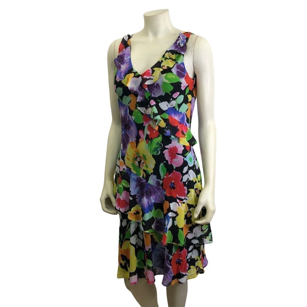 LAUREN RALPH LAUREN CHIFFON RUFFLE FLORAL DRESS SZ 8‎ NEW WITH TAG